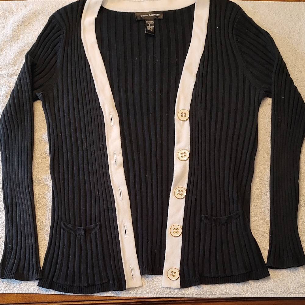Cable & Gauge Black and White Cardigan Sweater